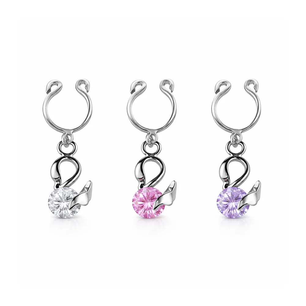  Dangling Swan CZ Clip On Nipple Ring Fake Piercing | Luxe Modz 