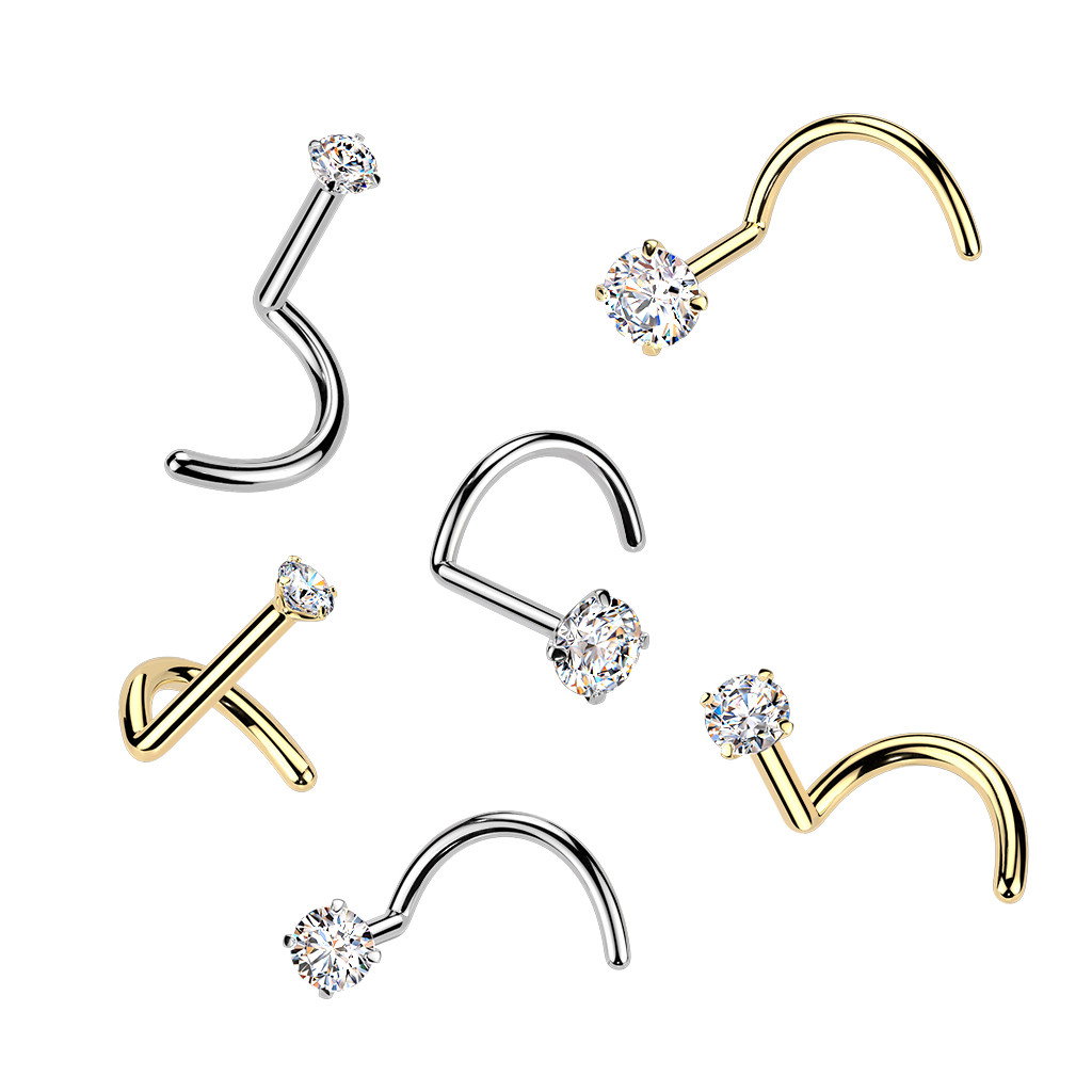  Titanium Moissanite Gems Corkscrew Nose Rings Piercings | Luxe Modz 