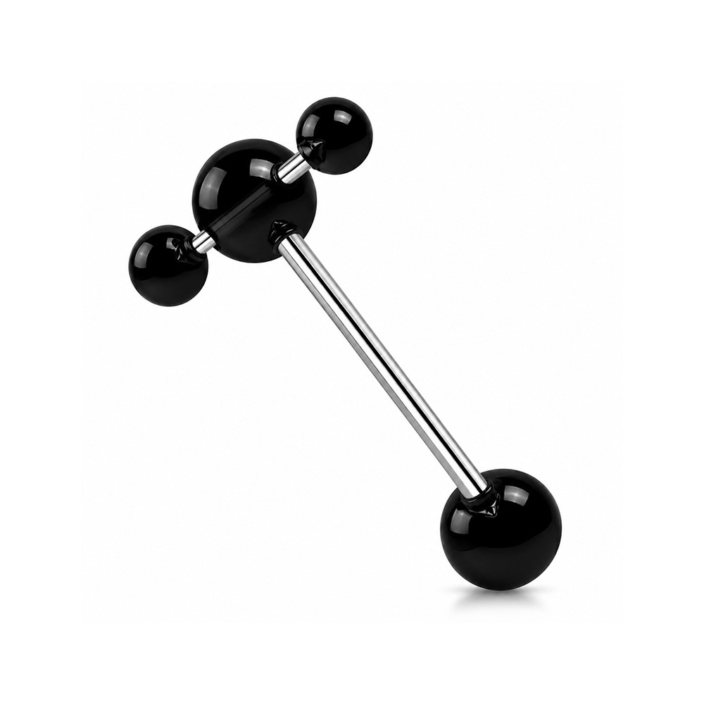  Spinner Black Acrylic Ball Tongue Barbell Rings Piercings 14G 16mm | Luxe Modz 