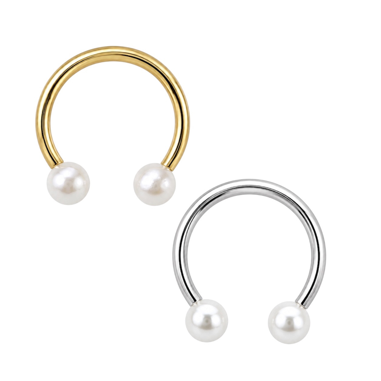  White Pearl Ball Horseshoe Circular Barbell Piercings 16G | Luxe Modz 