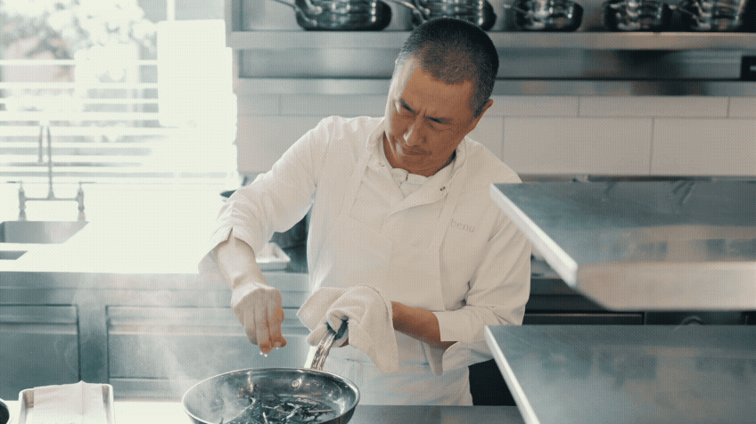 GIF: Chef Corey Lee cooking using Hestan skillet