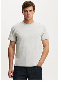 Man wearing light gray short sleeve crew neck t-shirt