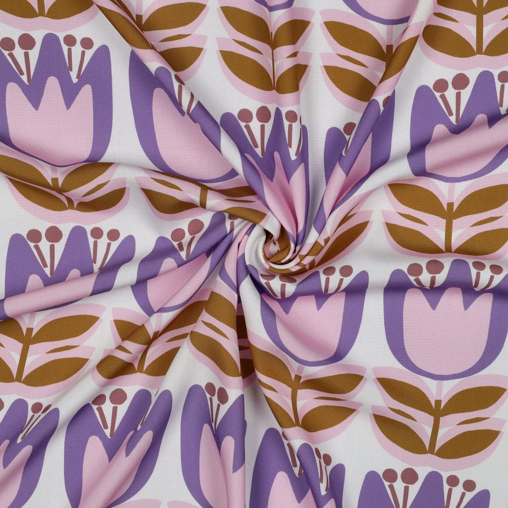 Tissu Viscose EcoVero Tulipes sur fond Blanc