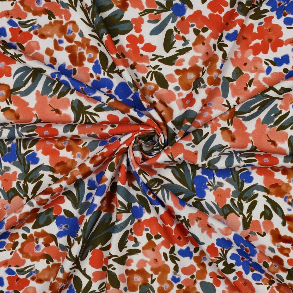 Tissu Viscose EcoVero digital Fleuris sur fond Blanc