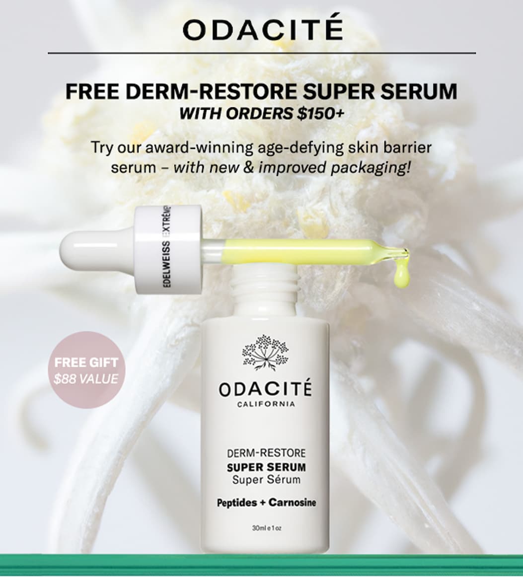 Free Derm-Restore Super Serum ($88 value) with orders $150+ — new & improved packaging