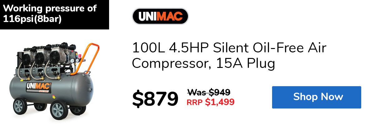 100L 4.5HP Silent Oil-Free Air Compressor, 15A Plug