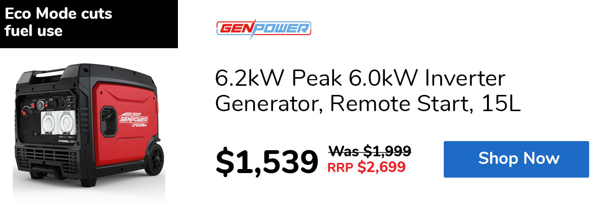 6.2kW Peak 6.0kW Inverter Generator, Remote Start, 15L