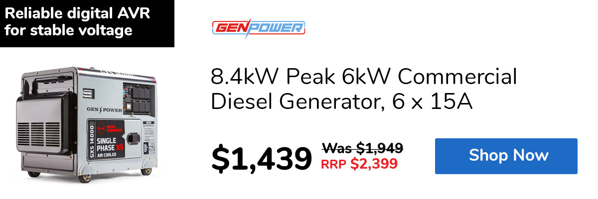 8.4kW Peak 6kW Commercial Diesel Generator, 6 x 15A