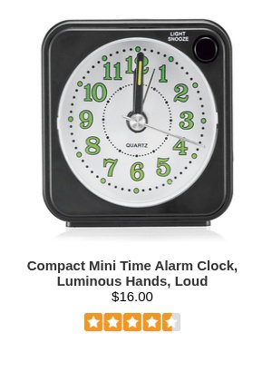 Compact Mini Time Alarm Clock, Luminous Hands, Loud