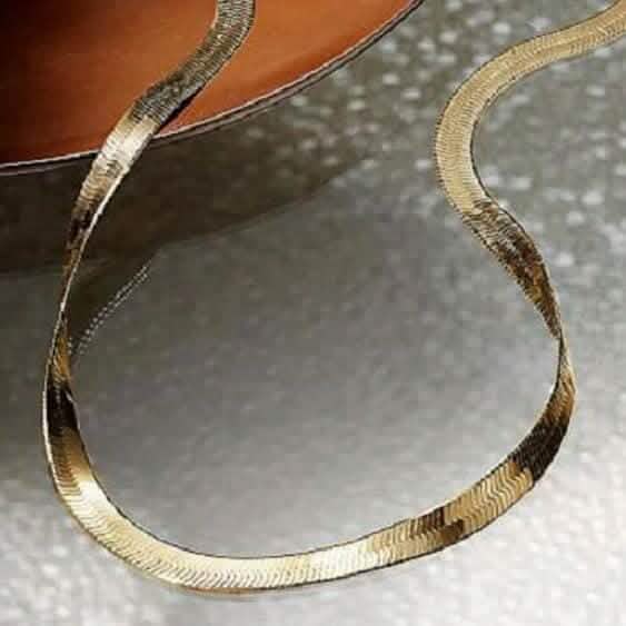 Image of 14K Gold High Polish Finish Flat Herringbone Chain Necklace