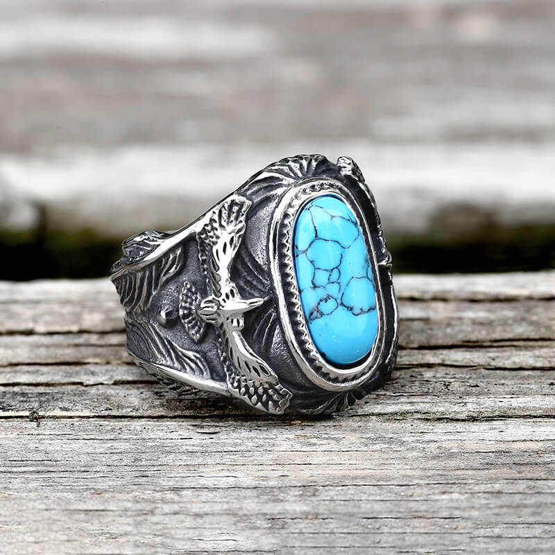 Image of Vintage Eagle Turquoise Stainless Steel Ring