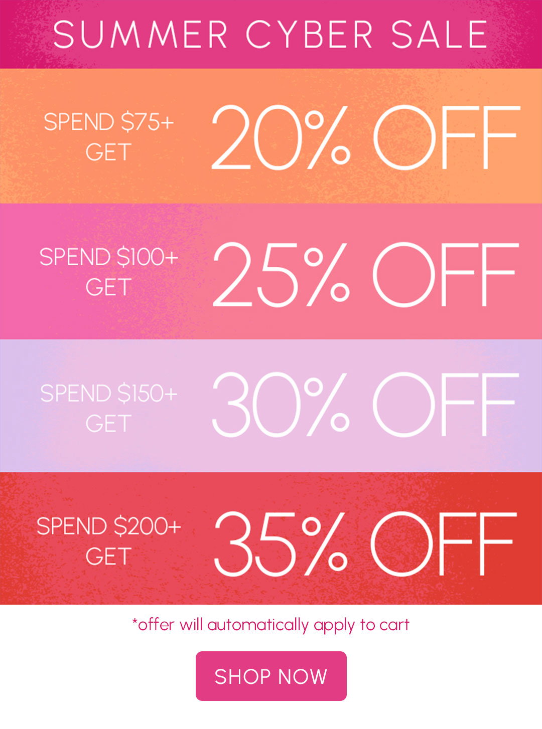 LAST CHANCE! SUMMER CYBER SALE - UP TO 35% OFF A $200+ PURCHASE
