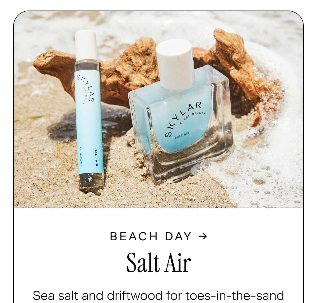 Beach Day → Salt Air. Sea salt and driftwood for toes-in-the-sand moments.