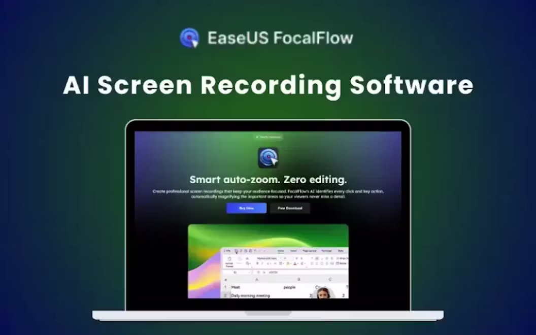 EaseUS FocalFlow – AI Screen Recording With Auto-Zoom (3PCs – Windows) | Annual Access