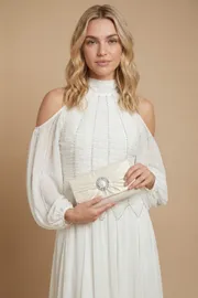 Tyla Diamante Trim Satin Clutch Bag