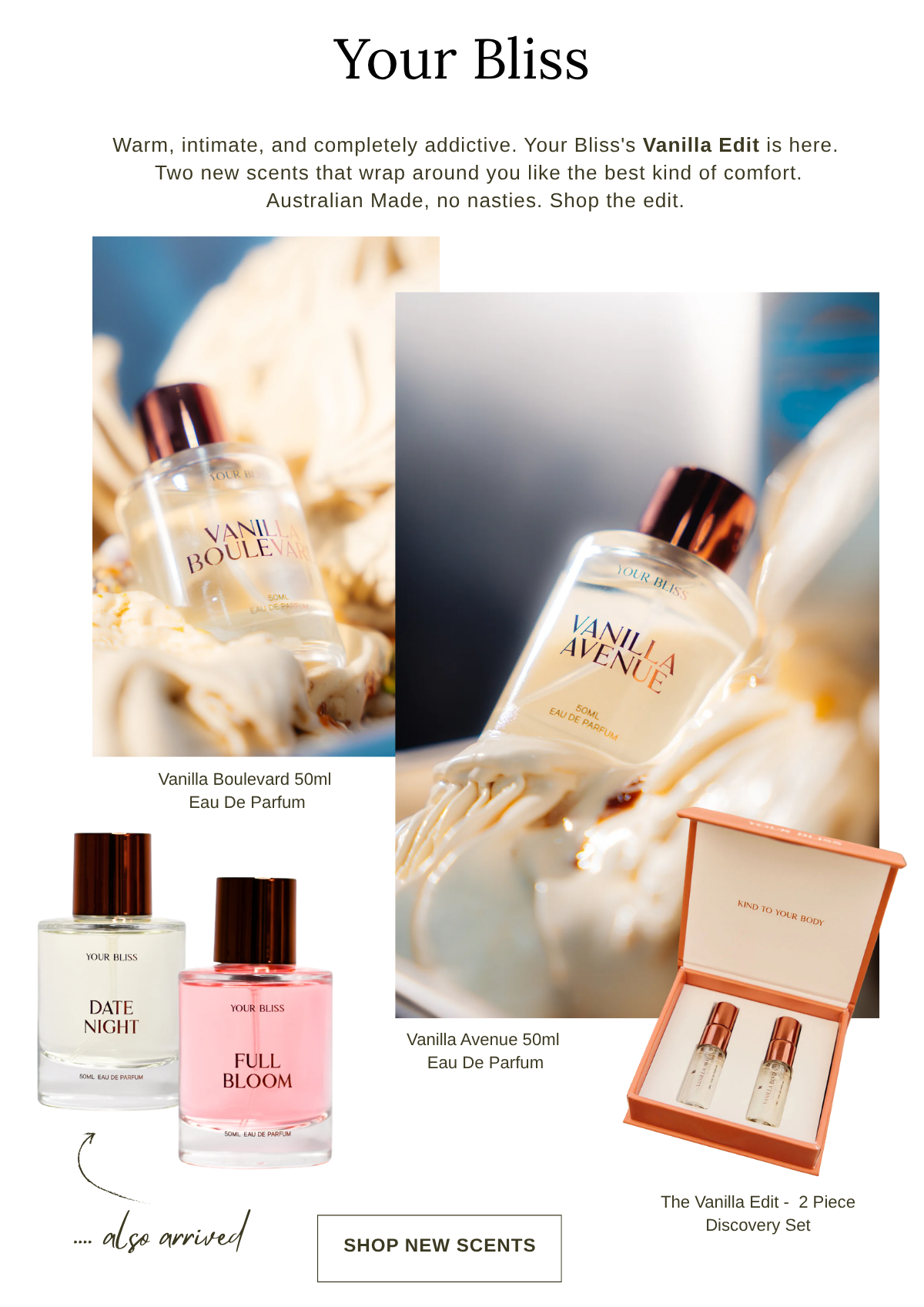 Your Bliss Vanilla Edit – Vanilla Boulevard, Vanilla Avenue, and The 2 Piece Discovery Set