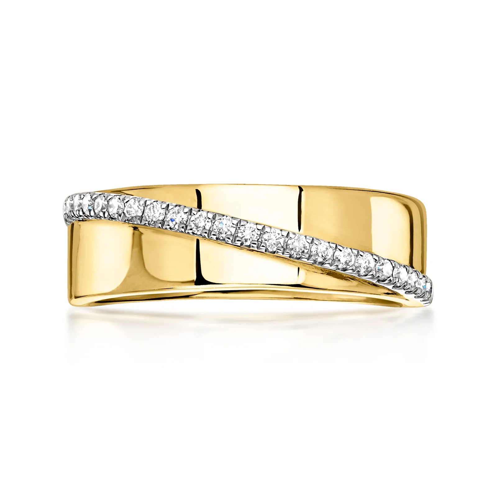 Image of 0.20 ct. t.w. Lab-Grown Diamond Diagonal Stripe Ring in 18kt Gold Over Sterling