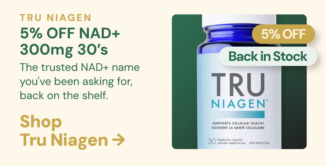 Tru Niagen NAD+ 300mg · BACK IN STOCK · 5% OFF The trusted NAD+ name you've been asking for, back on the shelf. Shop Tru Niagen