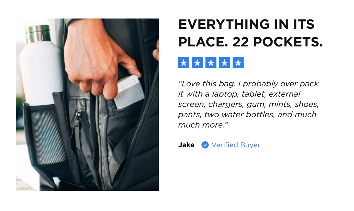 EVERYTHING IN ITS PLACE. 22 POCKETS.