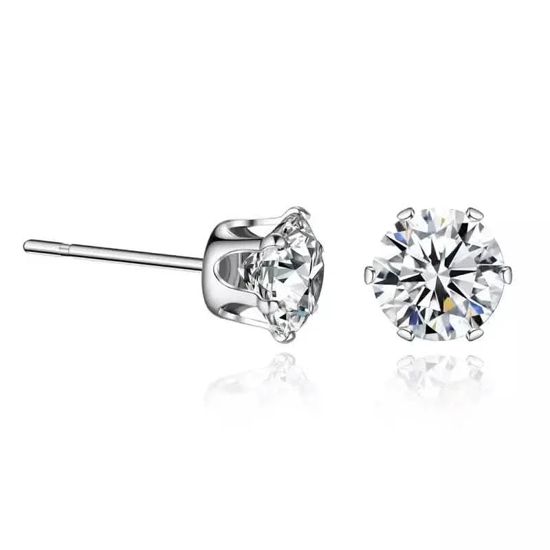 Image of 18K Gold Ear Bone Buckle Stainless Steel 6-Prong Zirconia Stud Earrings