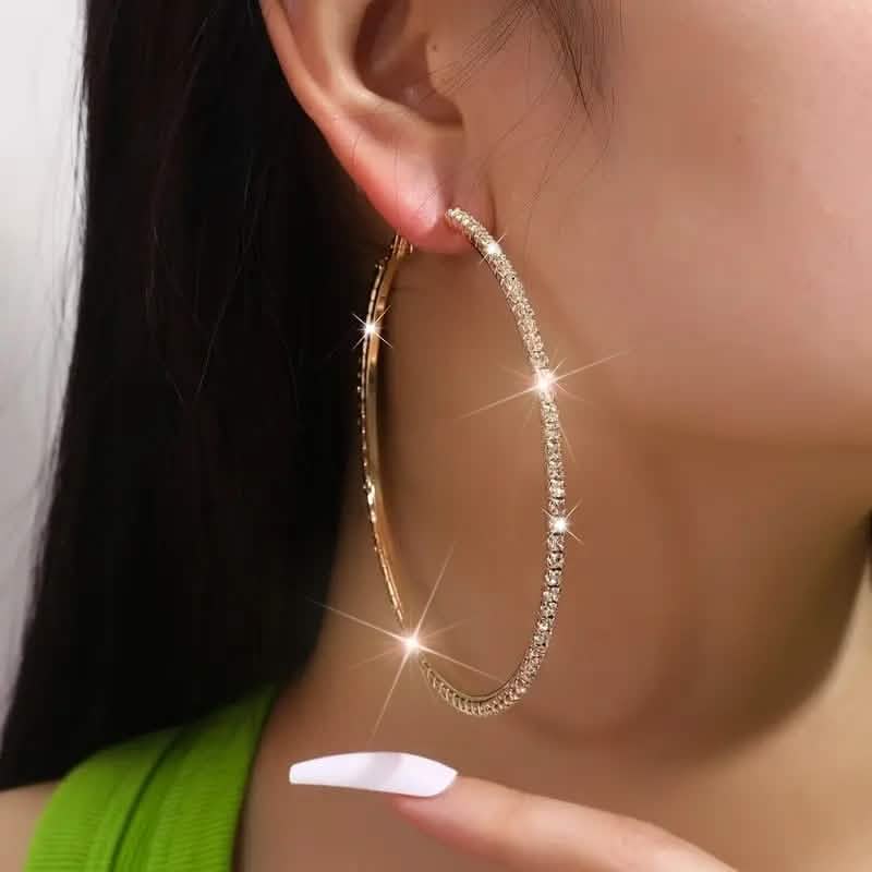 Image of Women's Rhinestone Hoop Earrings – Large Stainless Steel Bling Hoops