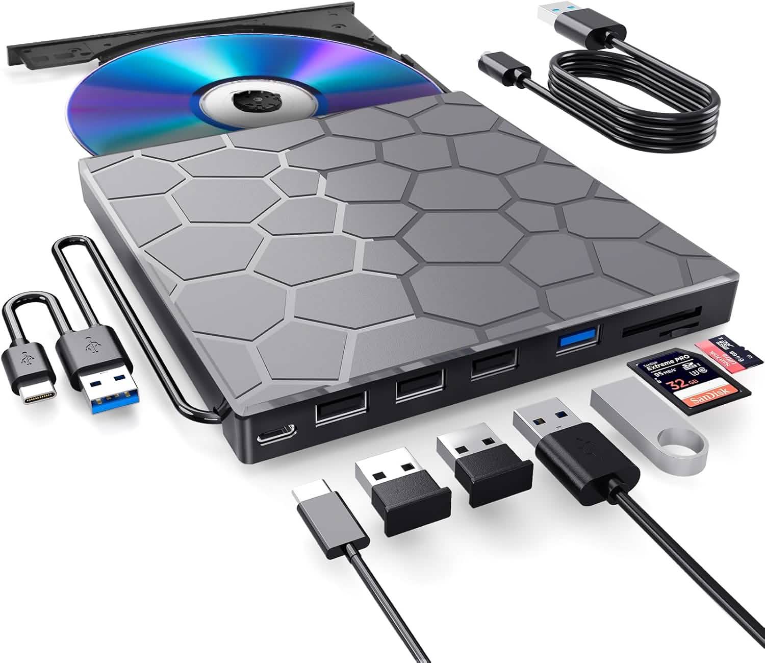 Image of High-Speed USB 3.0 External CD/DVD Drive with Burner – Plug & Play, Windows & Mac Compatible