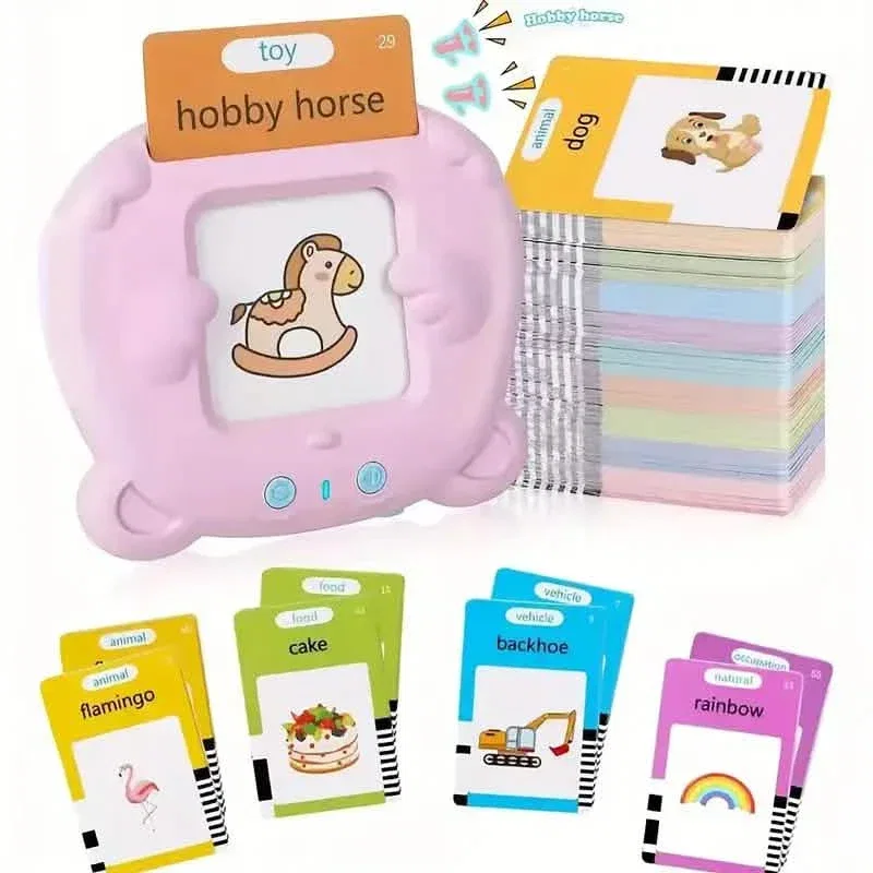 Image of Flash Card Learning Toy – 112 Cards, 224 Words, USB Rechargeable Reading Toy for Kids (Pink/Blue)
