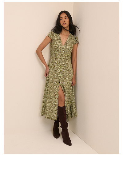 Green Ditsy Floral Avery Midi Dress