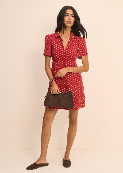 Red Floral Button Front Dulcie Mini Dress