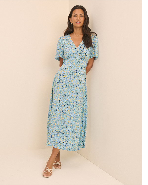 Blue Floral Atlas Midi Dress