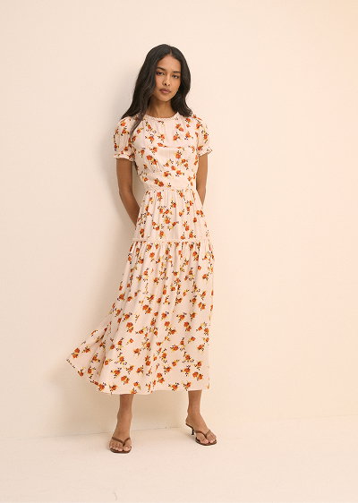 Cream Ditsy Floral Tiered Dara Midi Dress