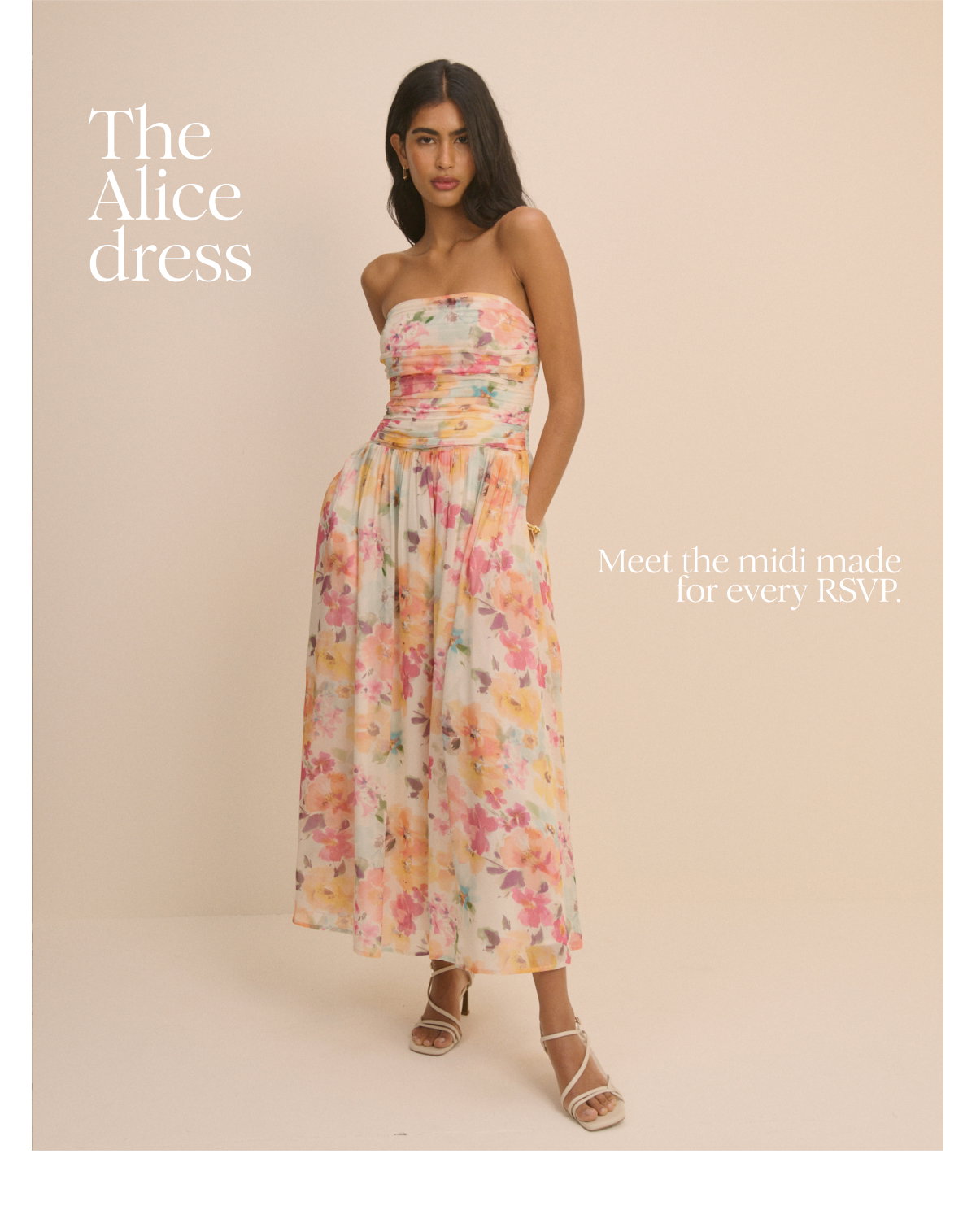 Pink Floral Bandeau Alice Midi Dress