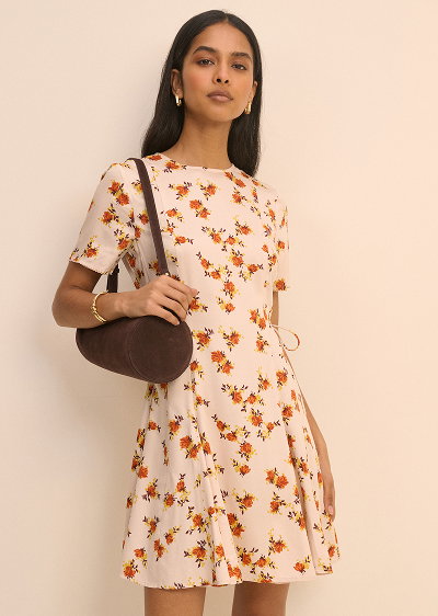 Cream and Orange Floral Gaia Mini Dress