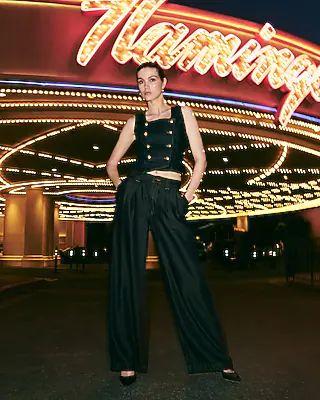 High Waisted Dark Wash Relaxed Wide Leg Trouser Jeans