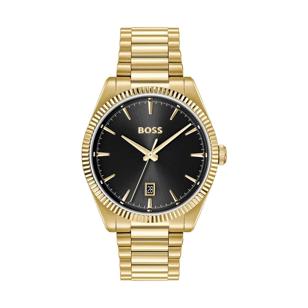 BOSS Cheswick 40mm Black Dial Gold Tone Stainless Steel Bracelet Watch 