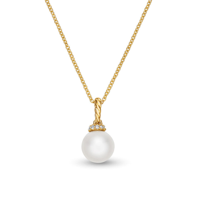 David Yurman Solari Pendant Necklace in 18K Yellow Gold with Pearl and Diamonds, 16mm