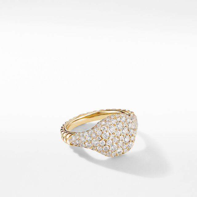 David Yurman Mini Chevron Pinky Ring in 18K Yellow Gold with Pave Diamonds - Size 3.5