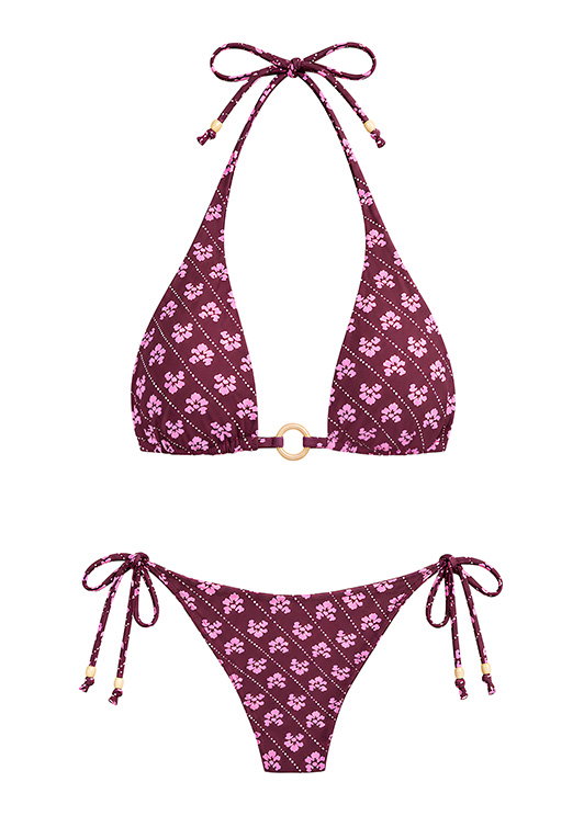Batik Bloom Longline Slide Triangle Bikini Top 