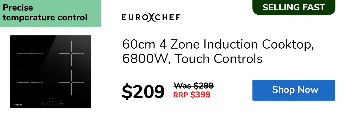 60cm 4 Zone Induction Cooktop, 6800W, Touch Controls