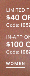 SEMI-ANNUAL SALE! $40 Off $120 | $75 Off $200 with Code: 1052 | App Only: $100 Off $250, Code: 1082