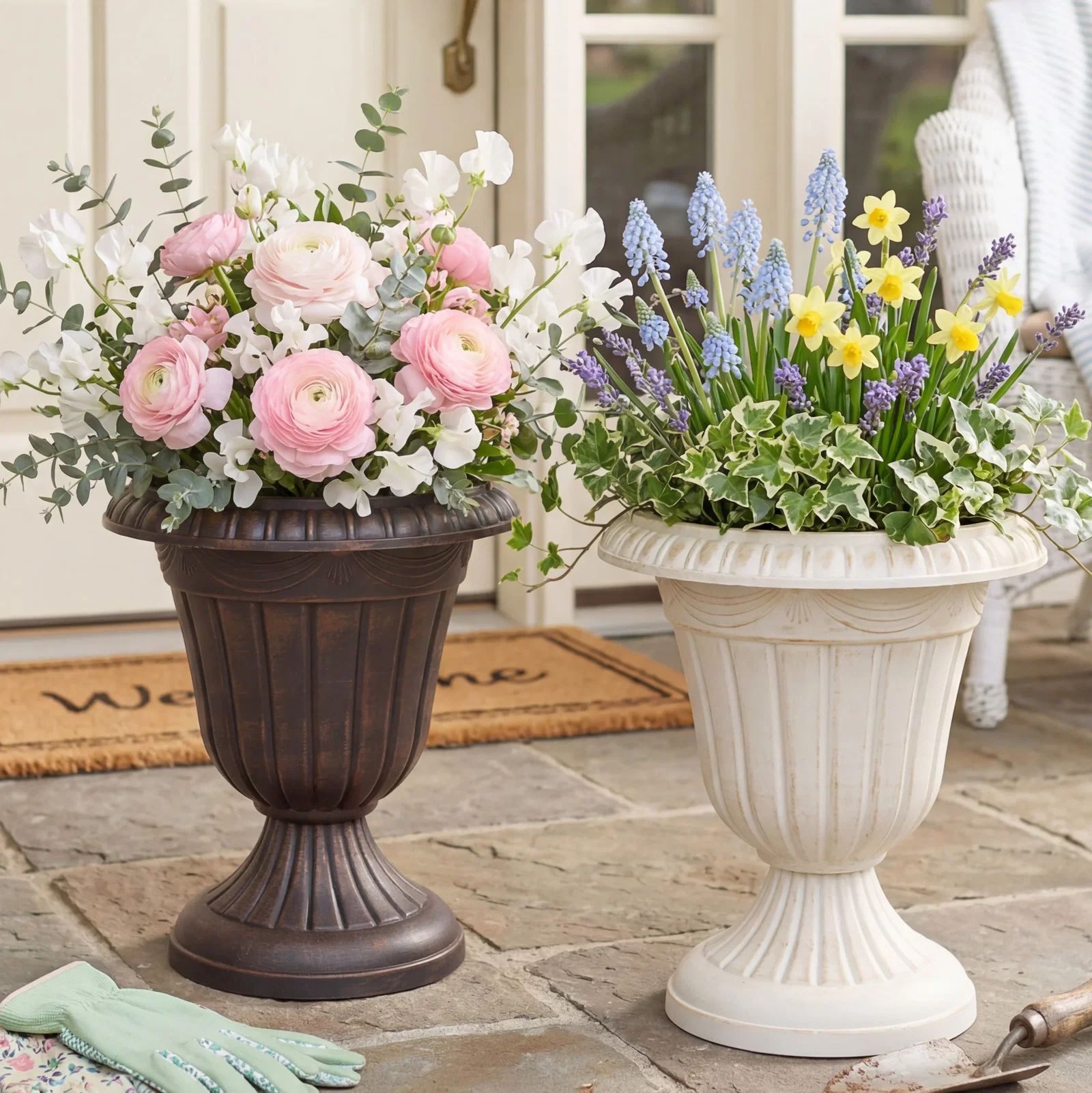 Image of Plastic Urn Planter in White-Gold or Black-Copper