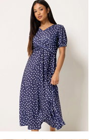M&Co Petite Navy Blue Polka Dot Twist Front Maxi Dress