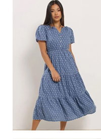 M&Co Petite Blue Dobby Tiered Maxi Dress