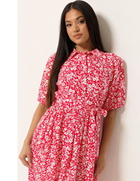 M&Co Petite Red Ditsy Floral Print Shirt Dress