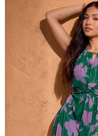 M&Co Petite Teal Mesh Knot Front Halter Neck Maxi Dress