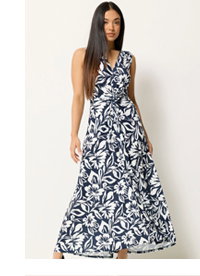 M&Co Petite Navy Blue Floral Twist Front Maxi Dress