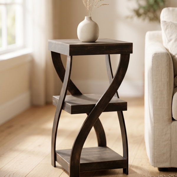 Distressed Twisted Wood Accent Table