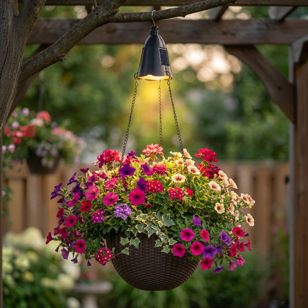 Solar Lighted Hanging Basket Planter