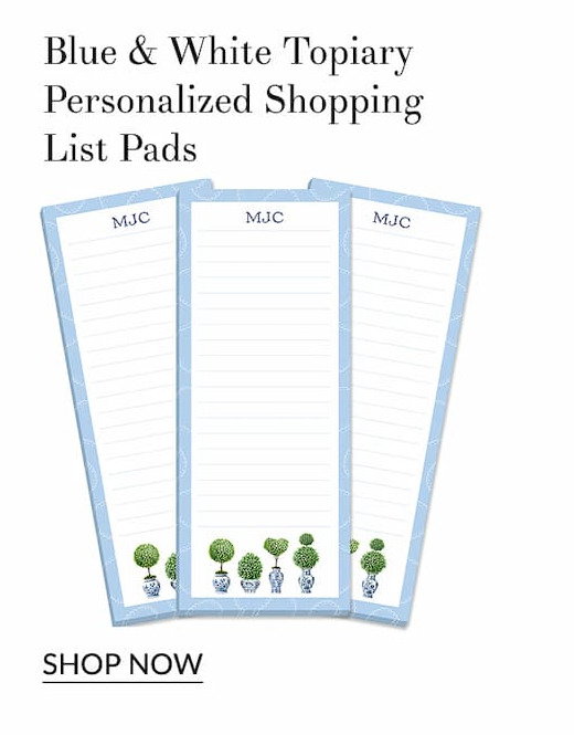 Blue and white topiary personalized shopping list pads