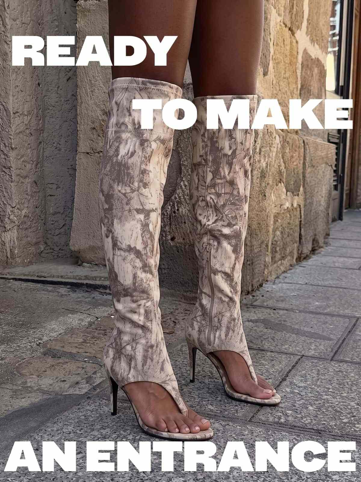 Shop Open Toe Thong Knee High Heels
